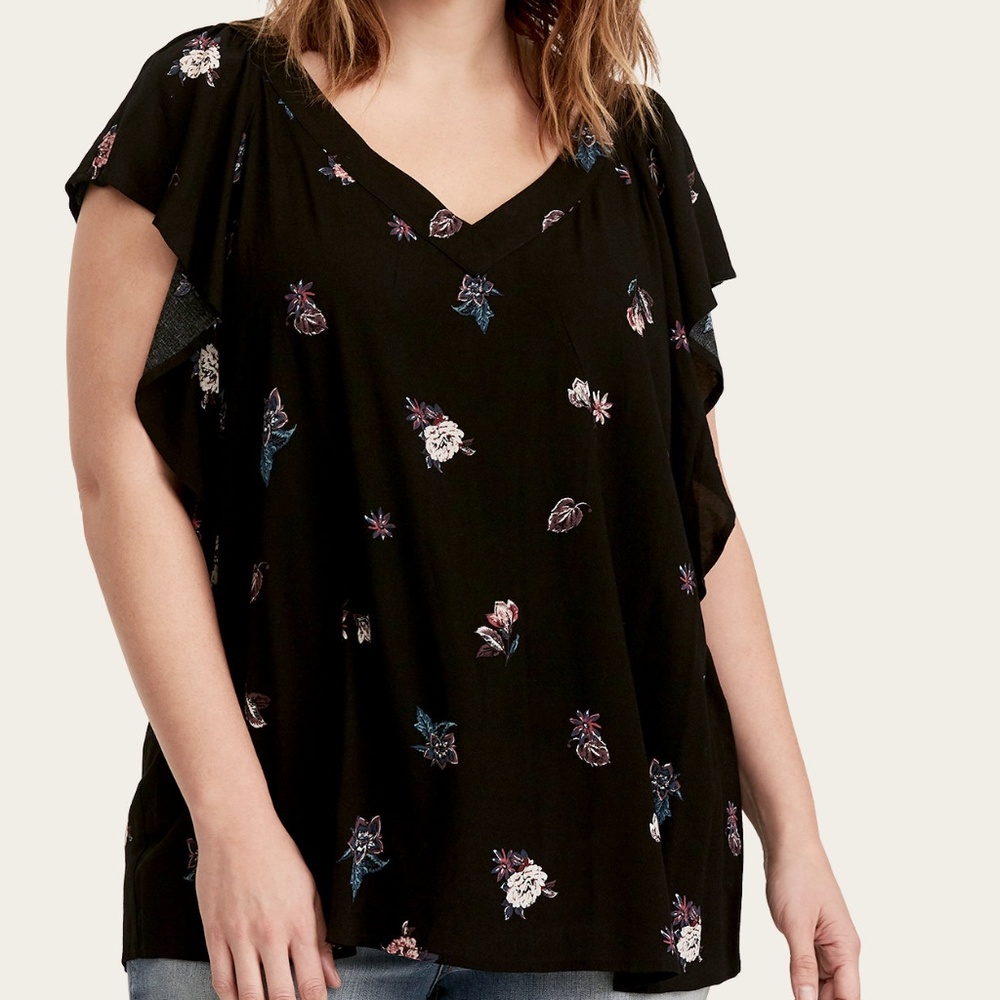 NWT Multi-Color Floral Print Crochet Trimmed Top